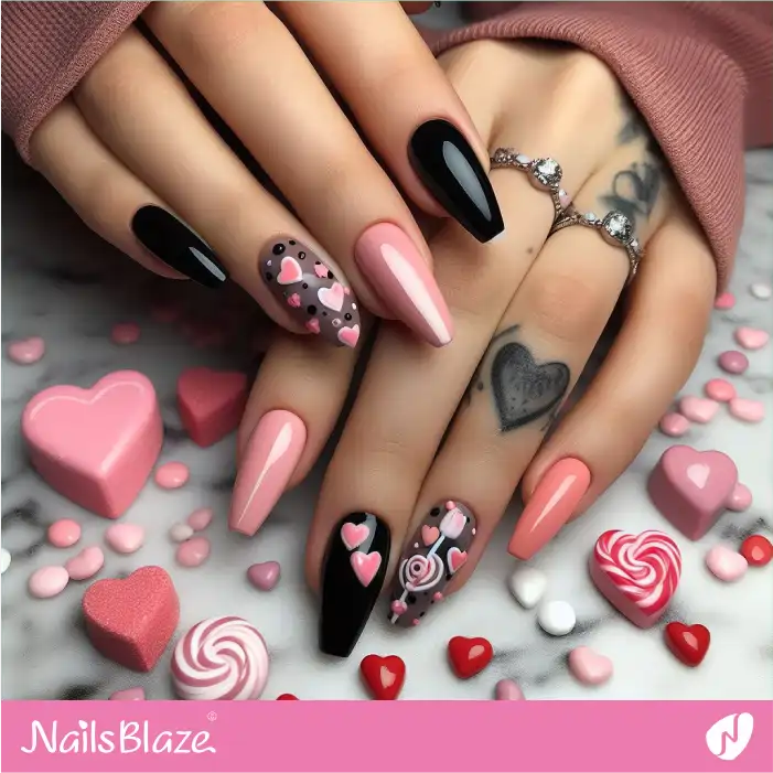Pink Heart Candies Valentine Nails | Valentine Nails - NB2206
